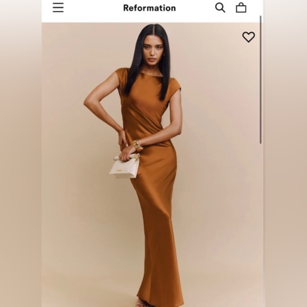 Reformation Niamh 100% Silk Maxi Dress Copper Brown Size 12